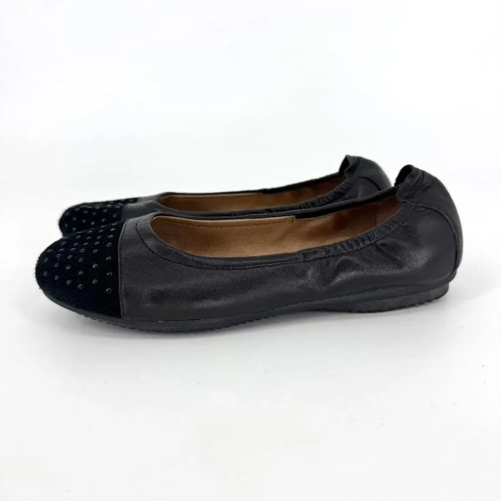 Josef Seibel Pippa Leather Ballet Flats Black Stud‎ Suede Cap Toe Size 36 US 5.5